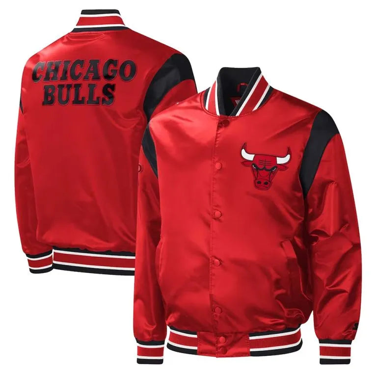 Chicago Bulls  Force Play Full-Snap Varsity Red Satin Men's Bomber Jacket