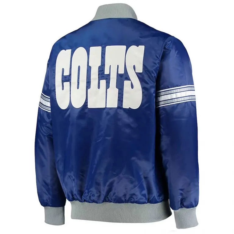Indianapolis Colts Historic Logo Full-Snap Varsity Royal Blue Satin Men's Bomber Jacket