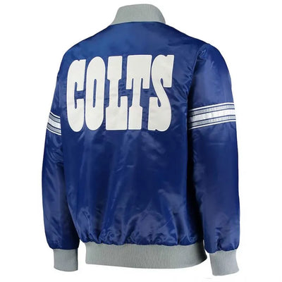 Indianapolis Colts Historic Logo Full-Snap Varsity Royal Blue Satin Men's Bomber Jacket