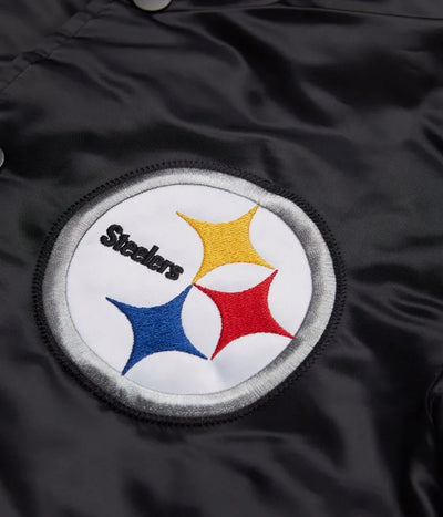 Pittsburgh Steelers Full-Snap Varsity Black Satin Men's Bomber Jacket