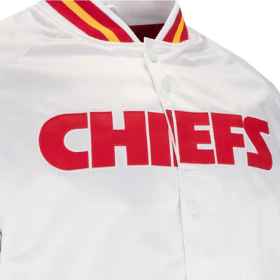 Kansas City Chiefs Heavyweight Full-Snap Varsity White Satin Men's Bomber Jacket