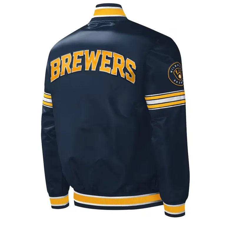Midfield Milwaukee Brewers Full-Snap Navy Blue Satin Men's Jacket