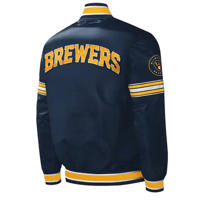 Midfield Milwaukee Brewers Full-Snap Navy Blue Satin Men's Jacket