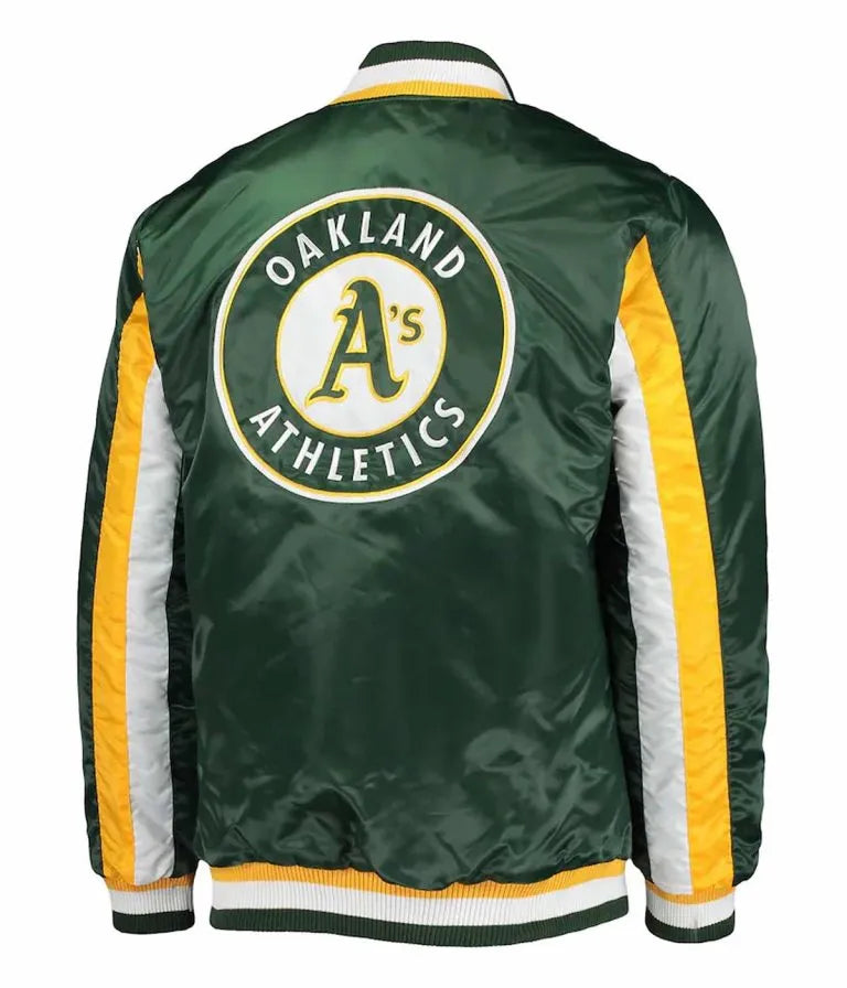 Oakland Athletics The Ace Green Satin Full Snap Varsity Men's Jacket