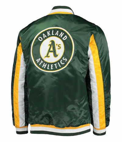 Oakland Athletics The Ace Green Satin Full Snap Varsity Men's Jacket