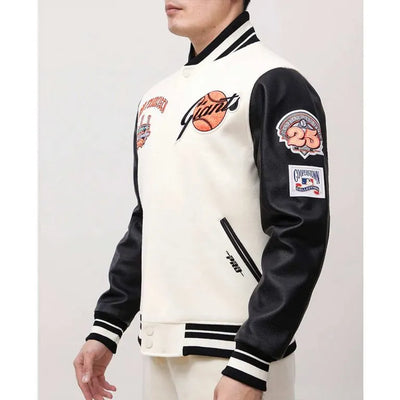 San Francisco Giants Off-White Wool & Black Leather Sleeves Varsity Men's Jacket