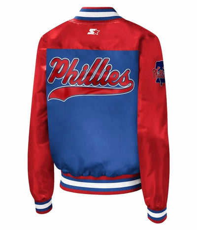 Philadelphia Phillies Full-Snap Royal Blue & Red Satin Men's Bomber Jacket