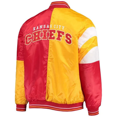 Kansas City Chiefs Deandre Jordan Full-Snap Varsity Red and Yellow Satin Men's Bomber Jacket