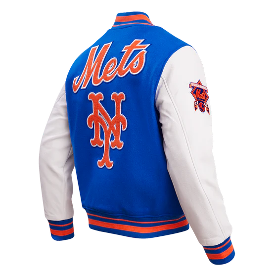NEW YORK METS RETRO CLASSIC RIB Royal Blue Wool & White Leather MEN'S Jacket