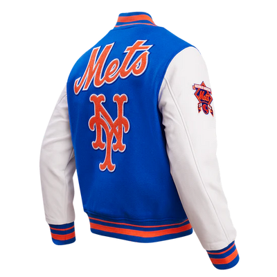 NEW YORK METS RETRO CLASSIC RIB Royal Blue Wool & White Leather MEN'S Jacket