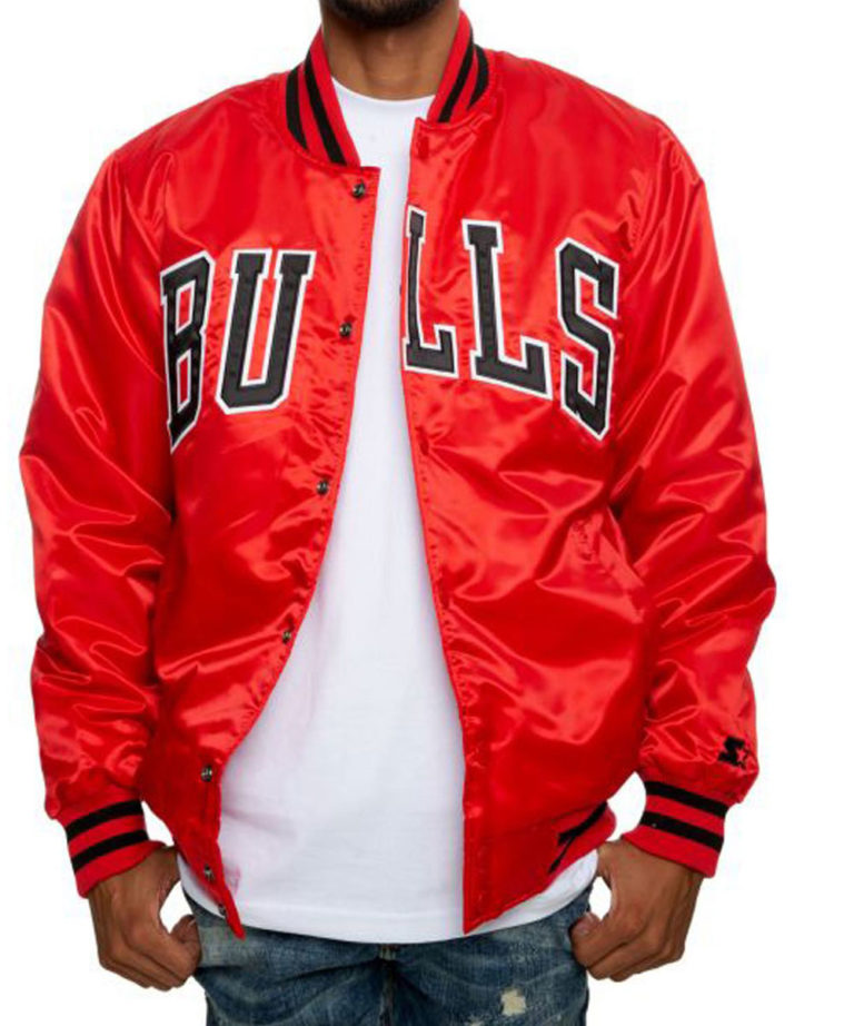 Chicago Bulls Full-Snap Varsity Red Satin Men's Bomber Jacket