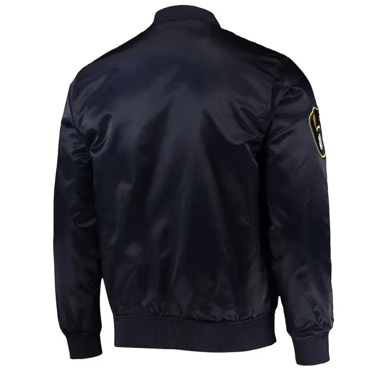 Milwaukee Brewers Wordmark Navy Blue Full Snap Satin Men's Jacket