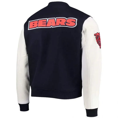 Chicago Bears Black Wool & White Genuine Leather Sleeves Full-Snap Men's Varsity Jacket