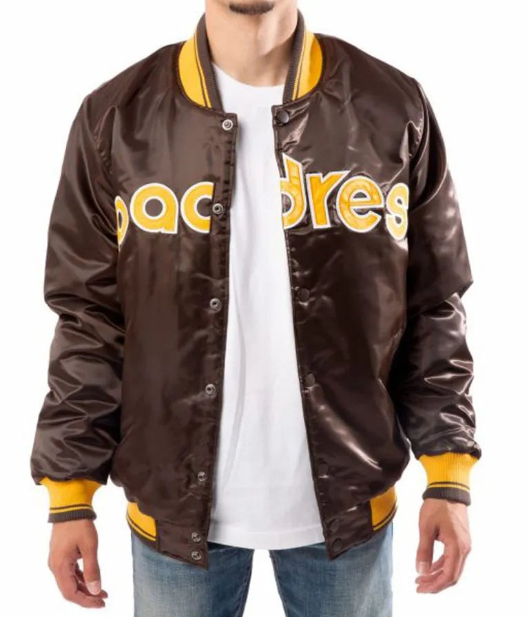 San Diego Padres Bomber Brown Satin Full-Snap Men's Jacket