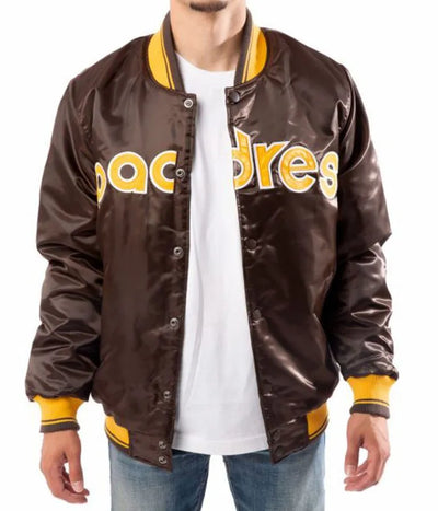 San Diego Padres Bomber Brown Satin Full-Snap Men's Jacket