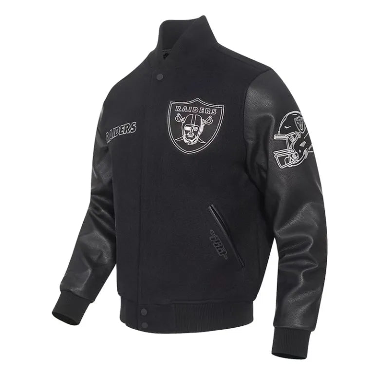 Los Vegas Raiders Black Wool and Genuine Leather Sleeves Men's Varsity Letterman Jacket