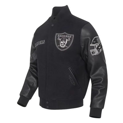 Los Vegas Raiders Black Wool and Genuine Leather Sleeves Men's Varsity Letterman Jacket