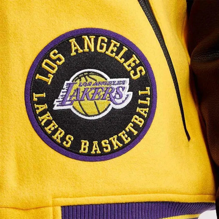 Los Angeles Lakers Mash Up Varsity Yellow Wool & Black Genuine Leather Sleeves Men's Letterman Jacket