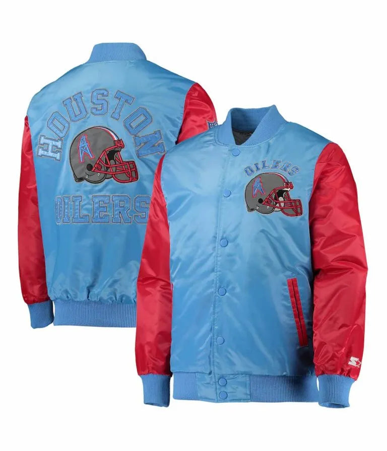 Houston Oilers Locker Room Throwback Red and Light Blue Varsity Bomber Men's Jacket