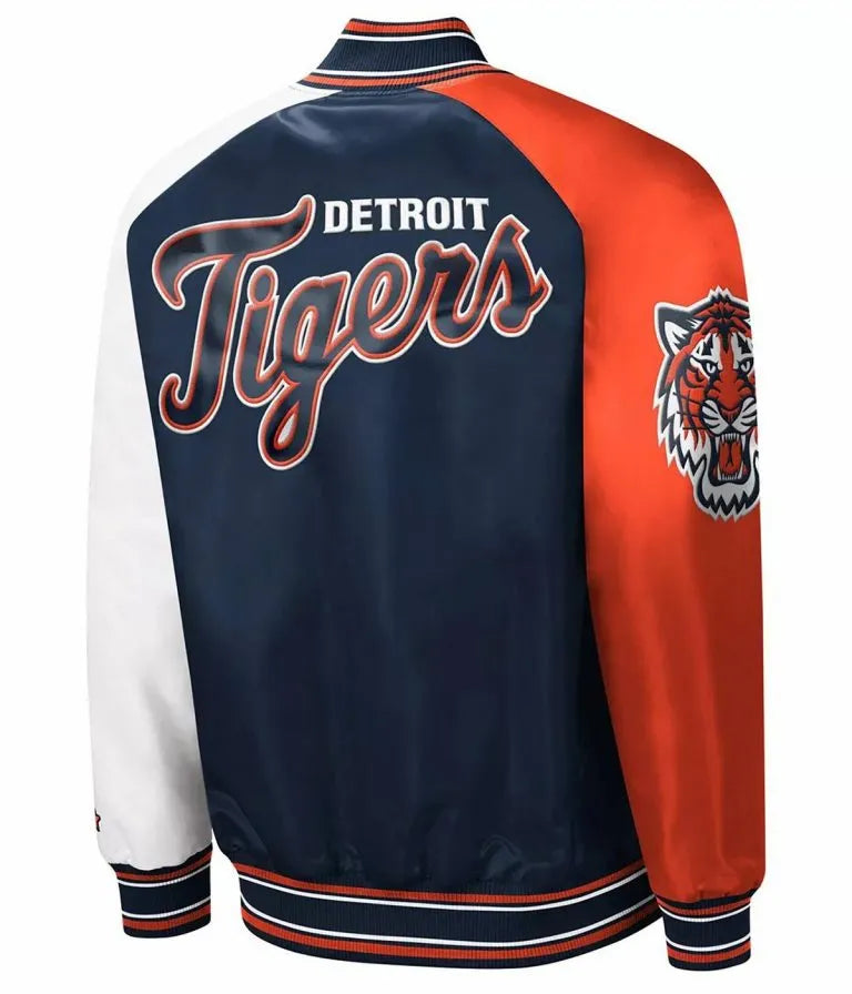 Detroit Tigers Reliever Raglan Blue/Orange Satin Full-Snap Men's Jacket