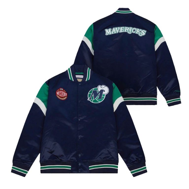 NBA Western Dallas Mavericks Heavyweight Full-Snap Varsity Navy Blue Satin Men's Bomber Jacket