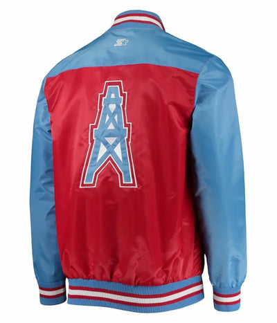 Houston Oilers Gridiron Classics The Tradition II  Full-Snap Varsity Red and Blue Satin Men's Bomber Jacket