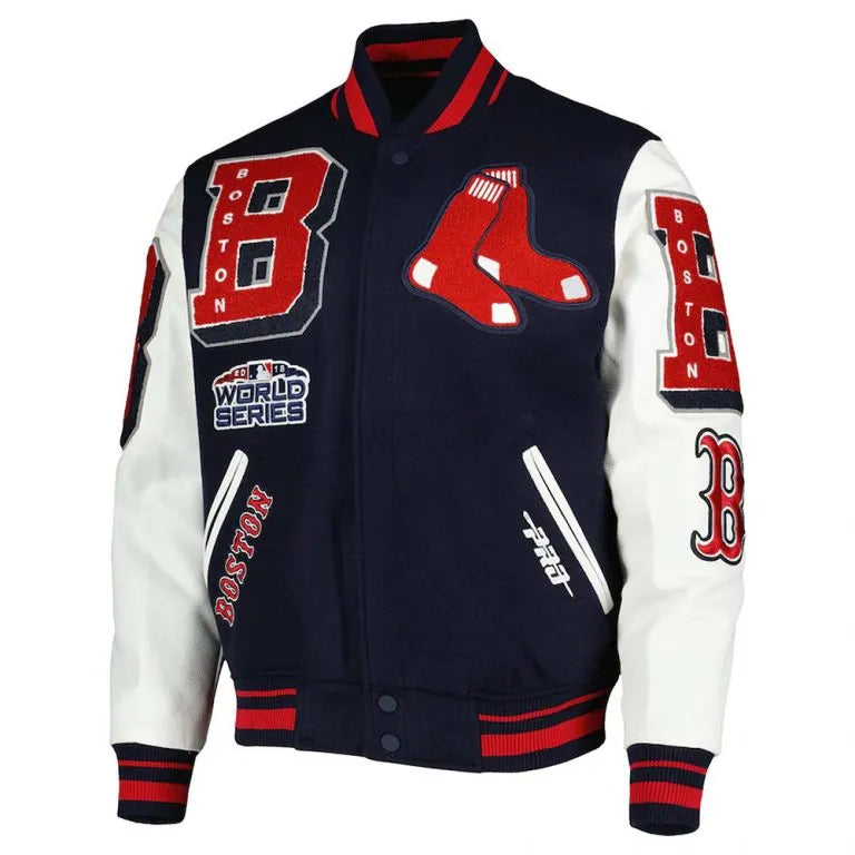 Boston Red Sox Mash Up Navy Blue Wool & White Leather Sleeves Varsity Men's Jacket