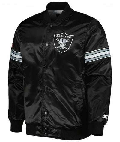 Los Angeles Raiders The Pick and Roll Full-Snap Varsity Black Satin Men's Bomber Jacket