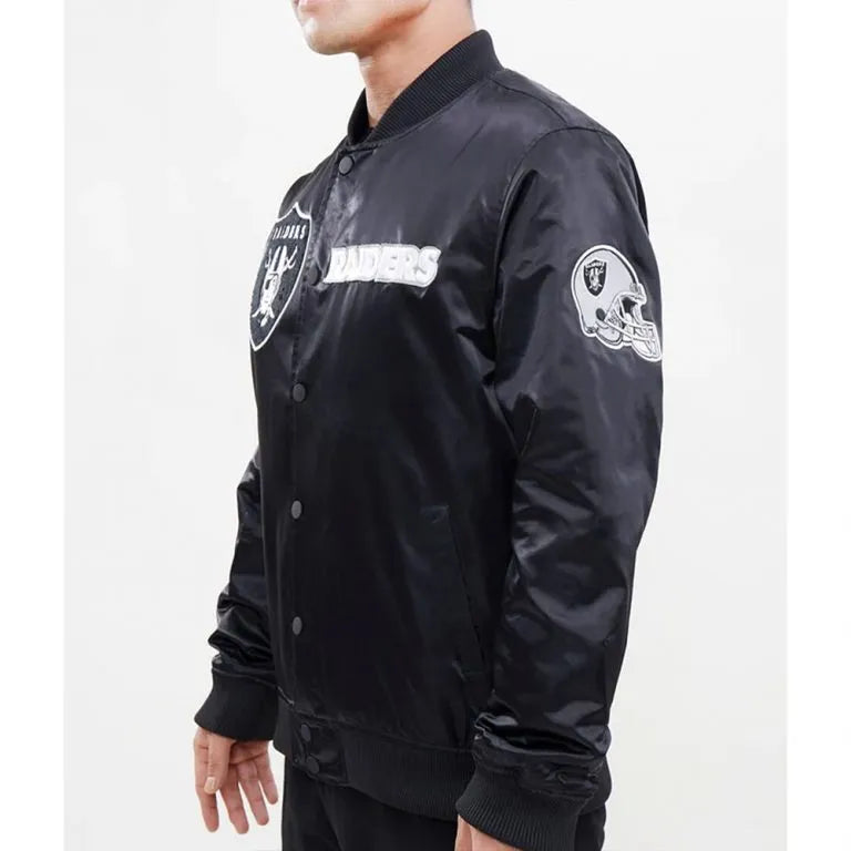 Los Angeles Raiders Pro Full-Snap Varsity Black Satin Men's Bomber Jacket