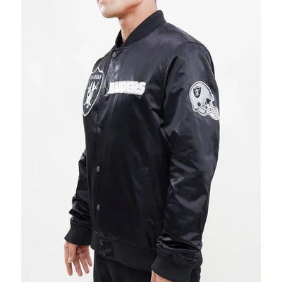 Los Angeles Raiders Pro Full-Snap Varsity Black Satin Men's Bomber Jacket