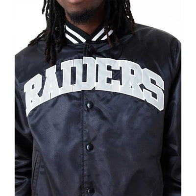 Los Angeles Raiders Full-Snap Varsity Black Satin Men's Bomber Jacket