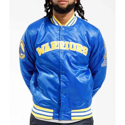 Golden State Warriors Full-Snap Varsity Royal Blue Satin Men's Bomber Jacket