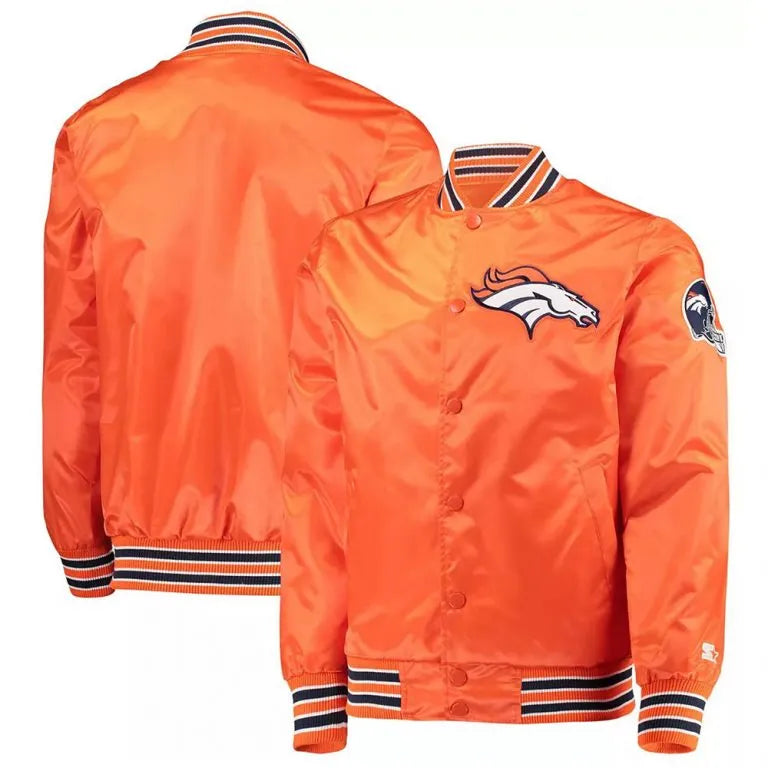 Denver Broncos Retro The Diamond Full-Snap Varsity Orange Satin Men's Bomber Jacket