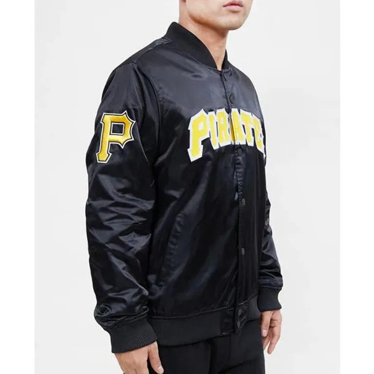Pittsburgh Pirates Wordmark Black Satin Full-Snap Men's Jacket