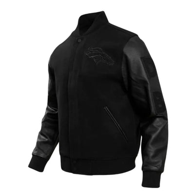 Denver Broncos Triple Black Wool & Genuine Leather Sleeves Men's Varsity Jacket