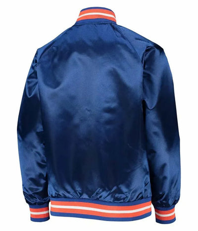 New York Knick Hardwood Classic Full-Snap Varsity Blue Satin Men's Bomber Jacket