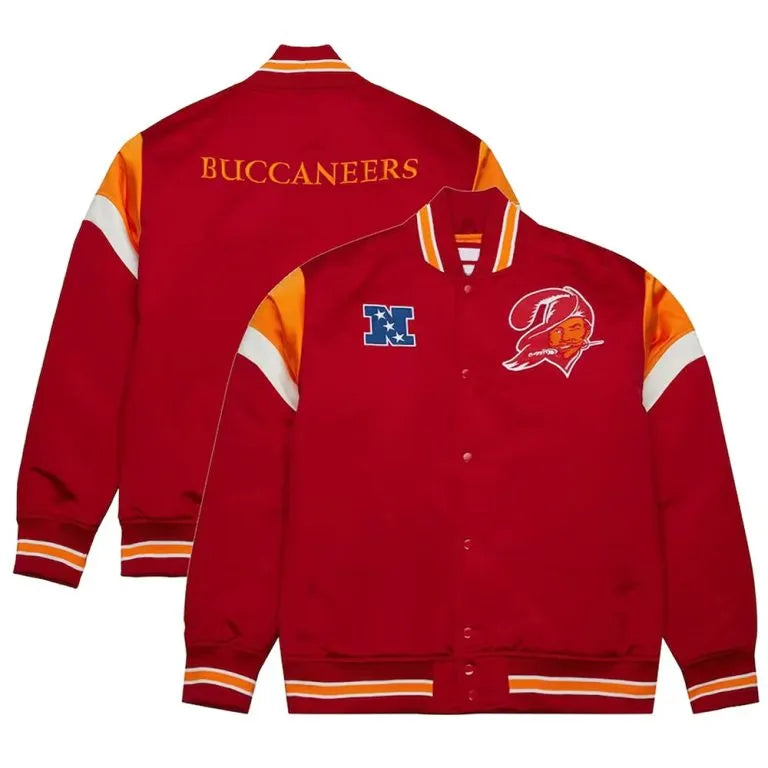 Tampa Bay Buccaneers Heavyweight Full-Snap Varsity Red Satin Men's Bomber Jacket