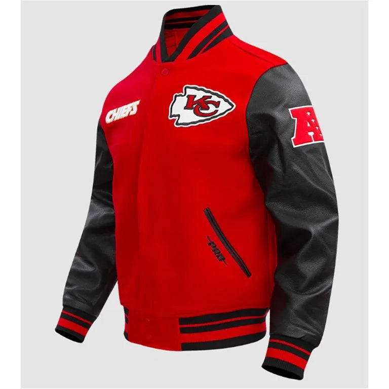 Kansas City Chiefs Red Wool and Black Genuine Leather Sleeves Men's Varsity Letterman Jacket