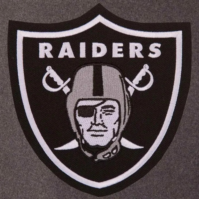 Los Vegas Raiders Charcoal Wool and Black Genuine Leather Sleeves Men's Varsity Letterman Jacket