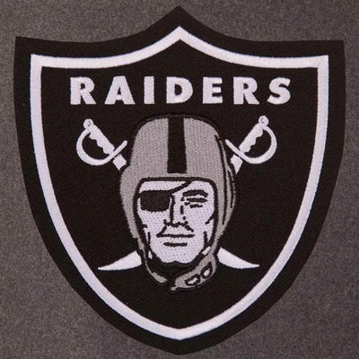 Los Vegas Raiders Charcoal Wool and Black Genuine Leather Sleeves Men's Varsity Letterman Jacket