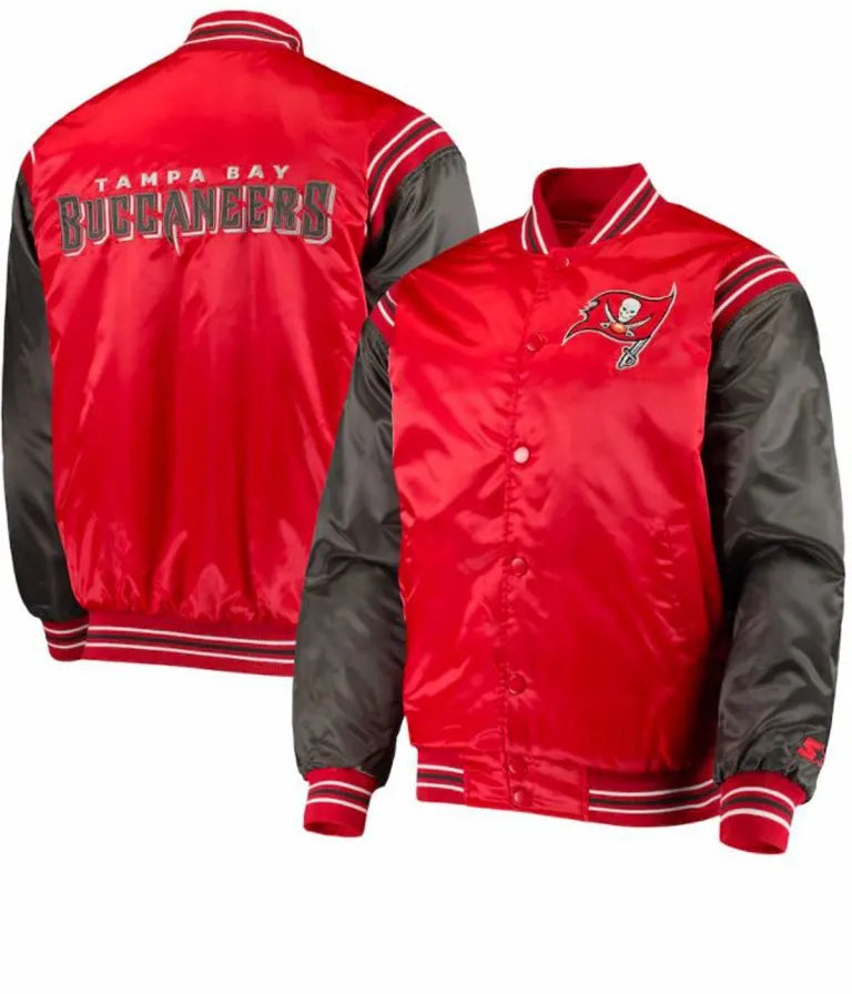 Tampa Bay Buccaneers Full-Snap Varsity Red and Black Satin Men's Bomber Jacket