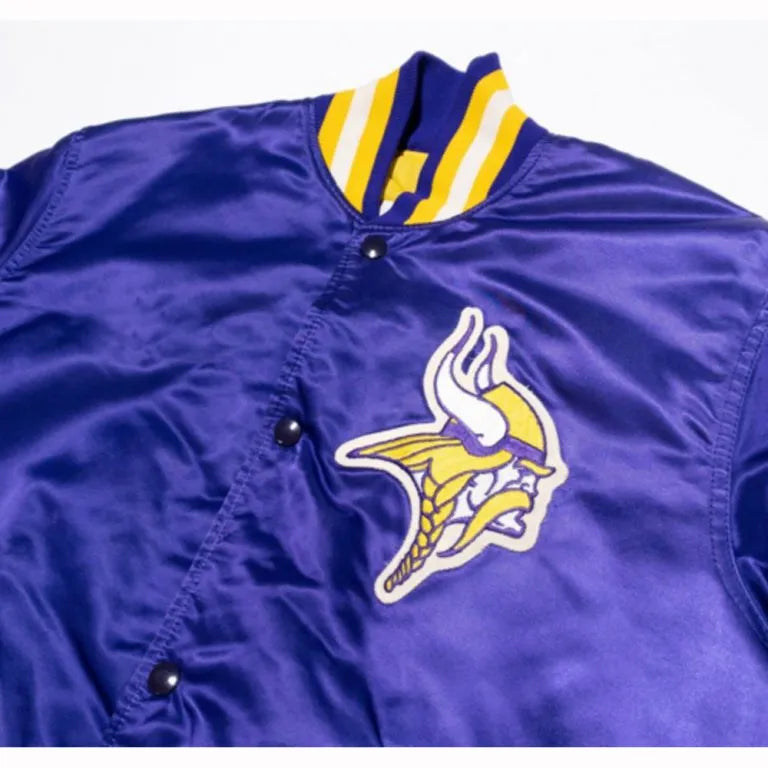 Minnesota Vikings Full-Snap Varsity Blue Satin Men's Bomber Jacket