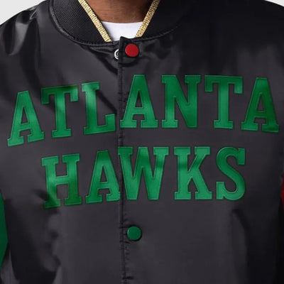 Atlanta Hawks History Ty Mopkins Month Full-Snap Varsity Tri Color Satin Men's Bomber Jacket
