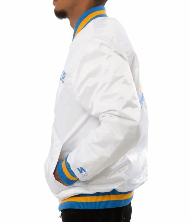 Los Angeles Chargers Full-Snap Varsity White Satin Men's Bomber Jacket