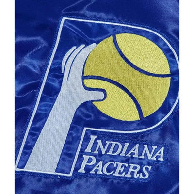 Indiana Pacers Teddy Full-Snap Varsity Royal Blue Satin Men's Bomber Jacket