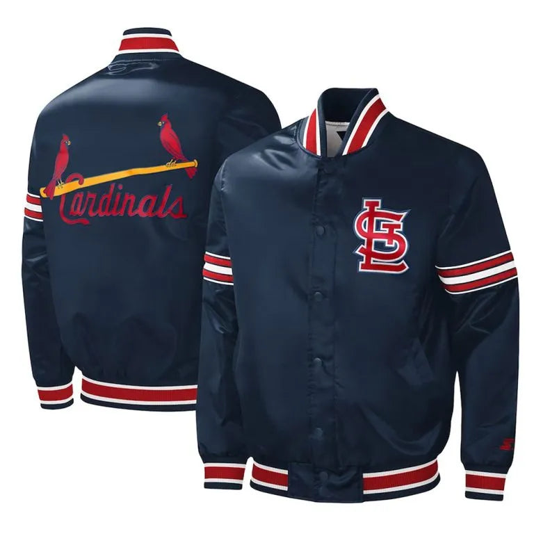 St. Louis Cardinals Slider Full-Snap Navy Blue Satin Bomber Men's Jacket