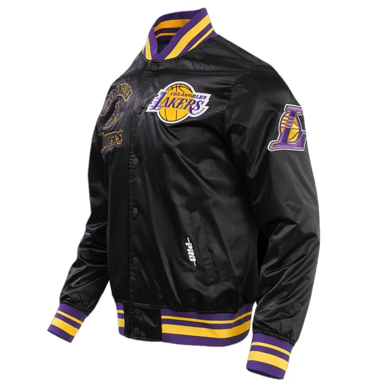 Los Angeles Lakers Retro Classic Rib Full-Snap Varsity Black Satin Men's Bomber Jacket