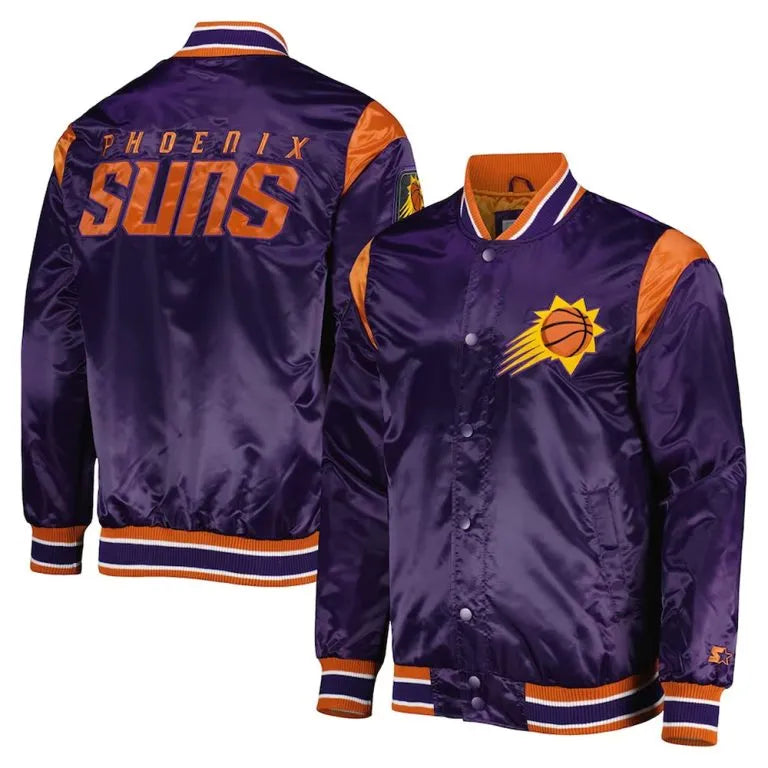 Phoenix Suns Force Play Full-Snap Varsity Purple Satin Men's Bomber Jacket