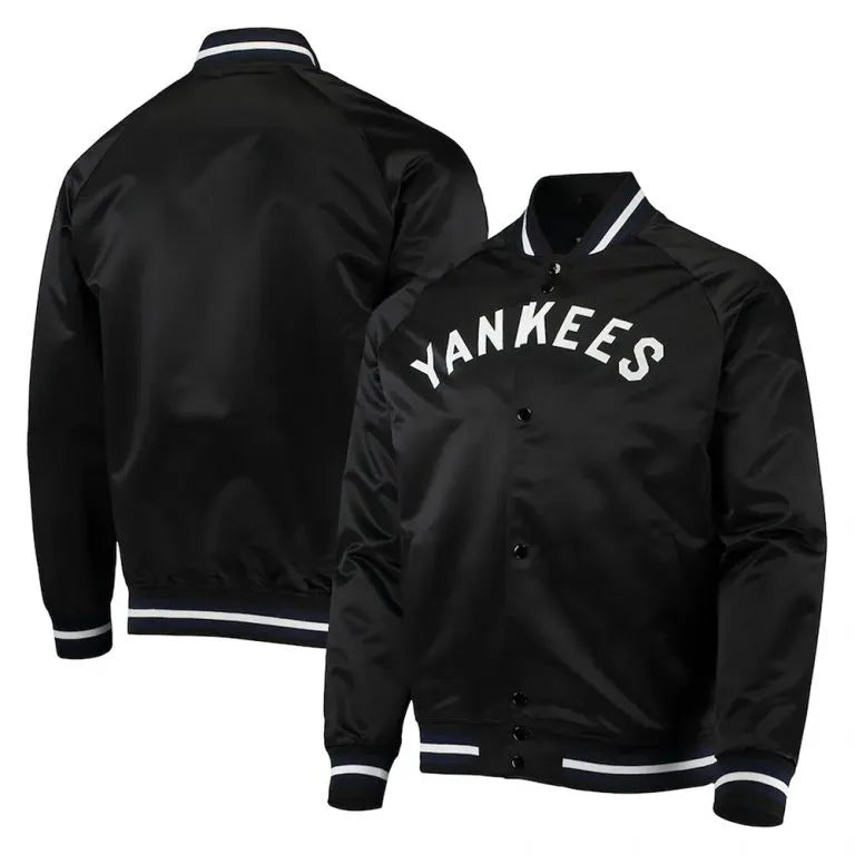 New York Yankees Lightweight Black Satin Raglan Full-Snap Men's Jacket