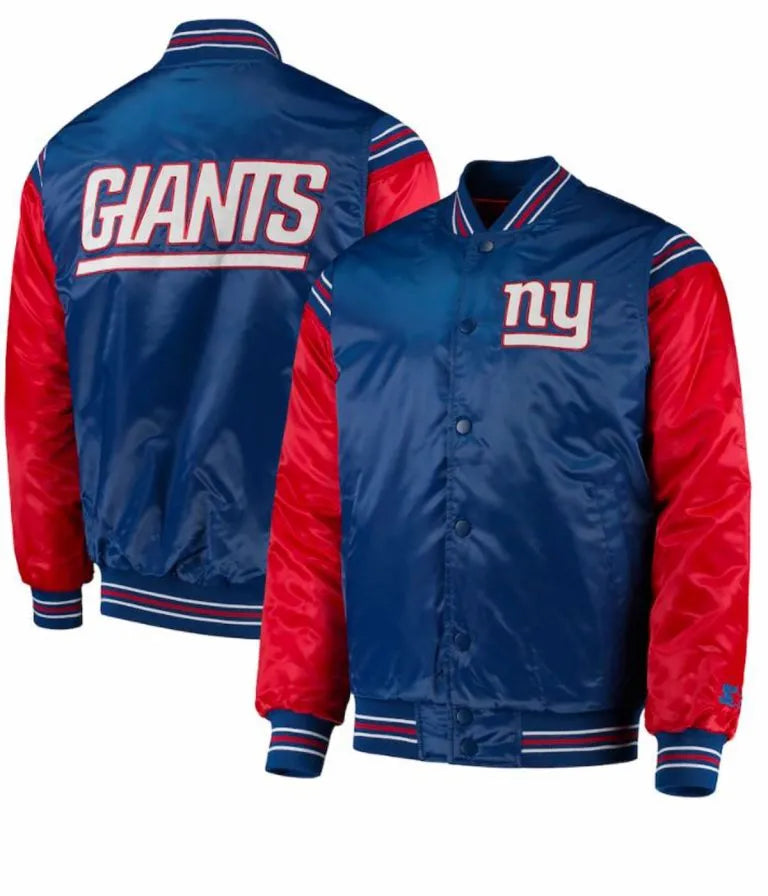 New York Giants Full-Snap Varsity Red and Blue Satin Men's Bomber Jacket